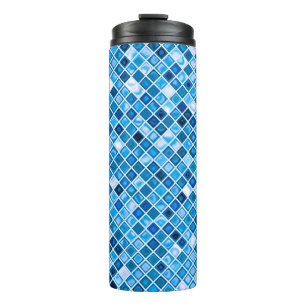 Shades Of Blue 'Watery' Mosaic Tiles Pattern Thermal Tumbler
