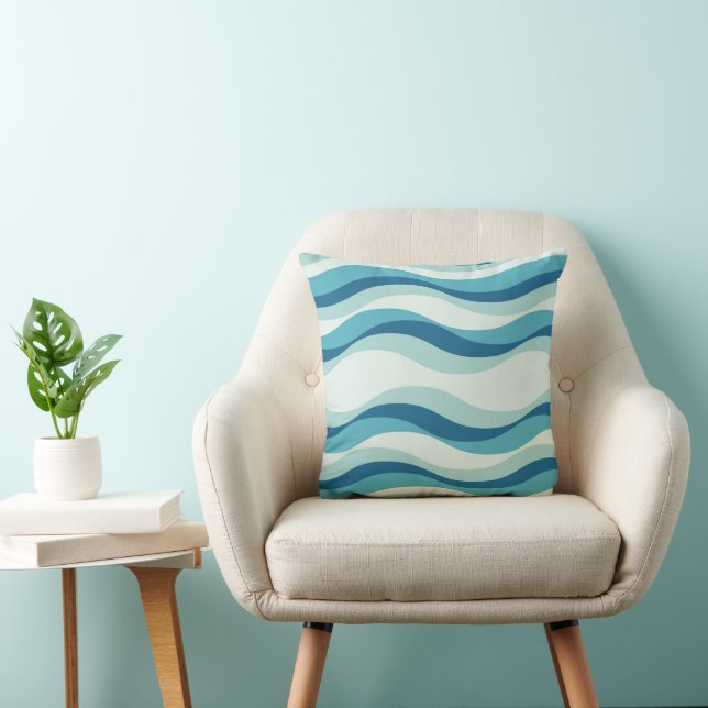 Shades of Blue Waves Pattern Cushion (Chair)