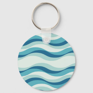Shades of Blue Waves Pattern Key Ring