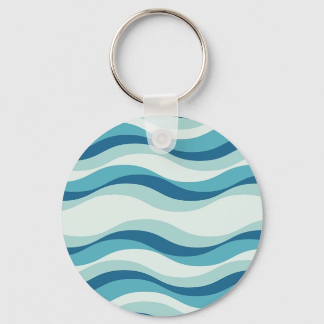 Shades of Blue Waves Pattern Key Ring (Front)