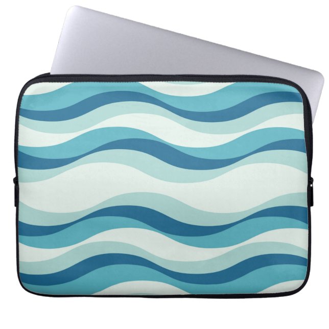Shades of Blue Waves Pattern Laptop Sleeve (Front)