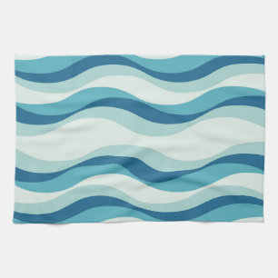 Shades of Blue Waves Pattern Tea Towel
