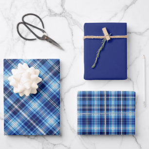 Shades of Blue & White Plaid Wrapping Paper Sheet