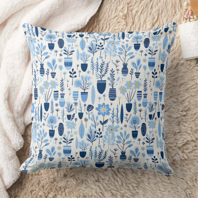 Shades of Blue, White, Yellow Container Plants  Cushion (Blanket)