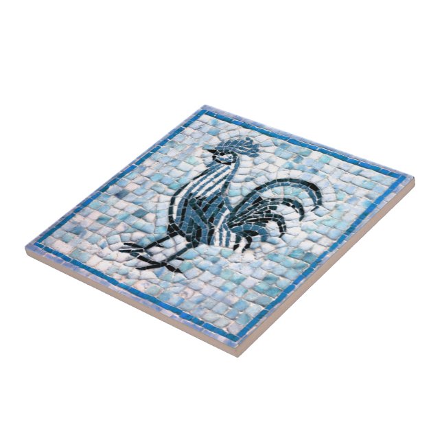 Shades of Blue with Black Mosaic Rooster Design Tile (Side)