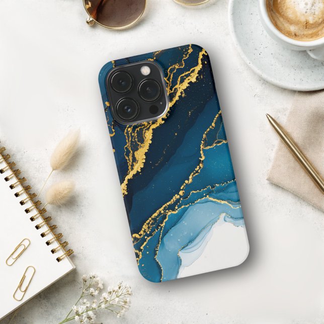 Shades Of Blue With Gold Alcohol Ink  iPhone Case (Creator Uploaded)