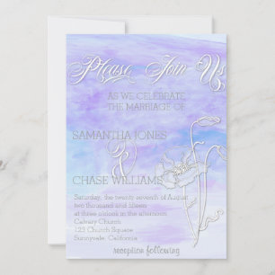 SHADES OF BLUES WATERCOLOR POPPIES WEDDING INVITATION