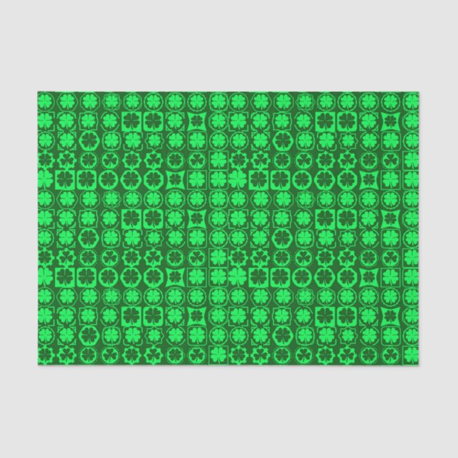 SHADES OF BRIGHT GREEN IRISH CELTIC SHAMROCKS TISSUE PAPER (Front)