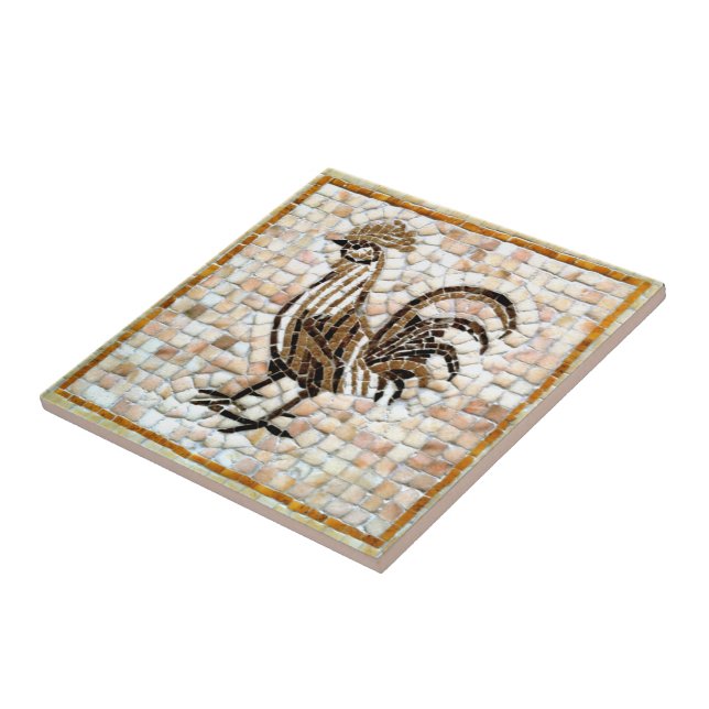 Shades of Brown and Black Mosaic Rooster Design Tile (Side)