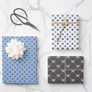 SHADES OF BROWN & BLUE PATTERNS WRAPPING PAPER SHEET
