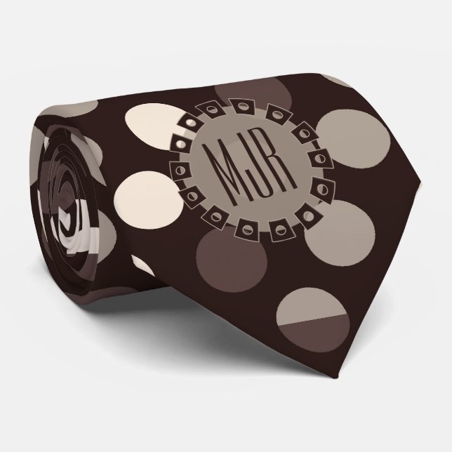 Shades of Brown Bold Polka Dots Monogram Tie (Rolled)
