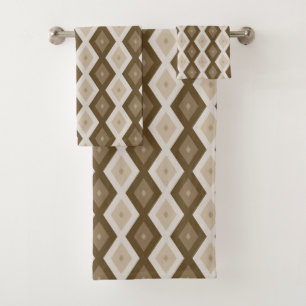 Shades of brown diamond pattern bath towel set