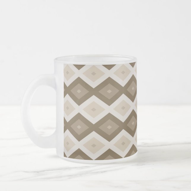 Shades of brown diamond pattern frosted glass coffee mug (Left)