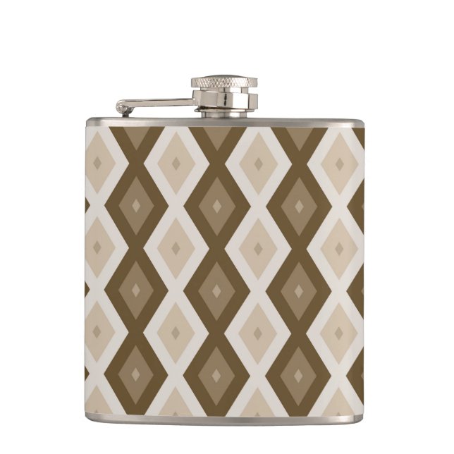 Shades of brown diamond pattern hip flask (Front)