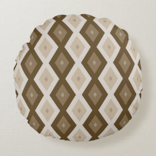 Shades of brown diamond pattern round cushion