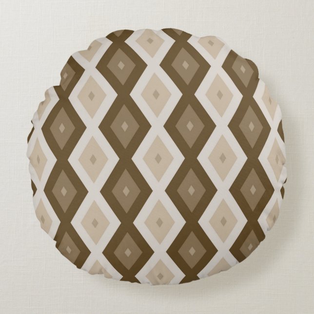 Shades of brown diamond pattern round cushion (Front)
