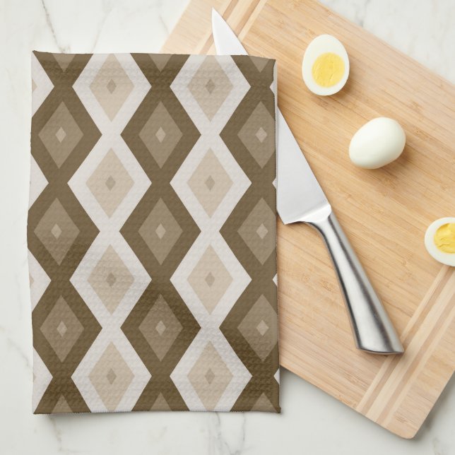 Shades of brown diamond pattern tea towel (Quarter Fold)