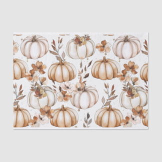 SHADES OF BROWN & GRAY FALL PUMPKINS & FLOWERS TISSUE PAPER