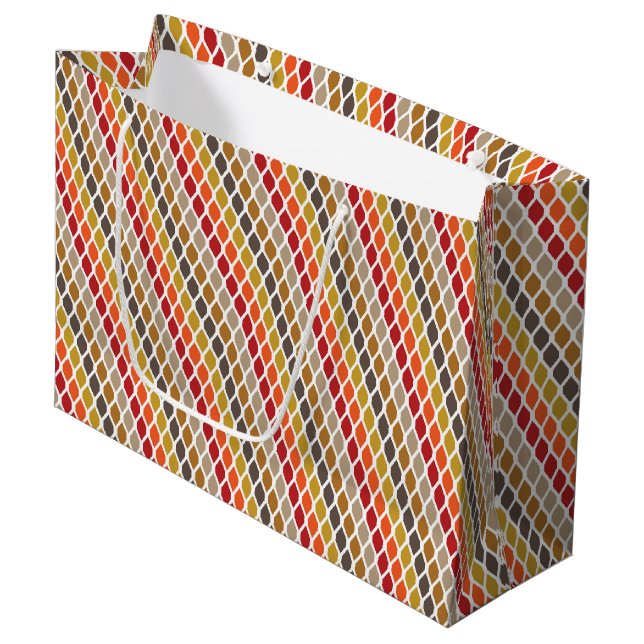 SHADES OF BROWN GREEN RED & GOLD PATTERNS LARGE GIFT BAG (Front Angled)