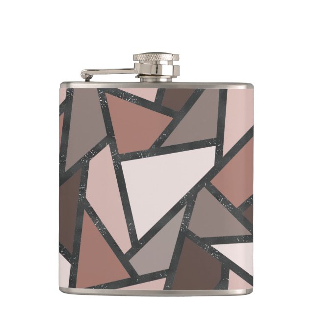 Shades of brown stained glass pattern hip flask (Front)