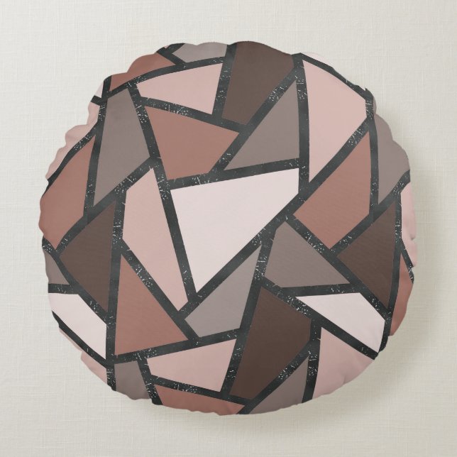 Shades of brown stained glass pattern round cushion (Front)