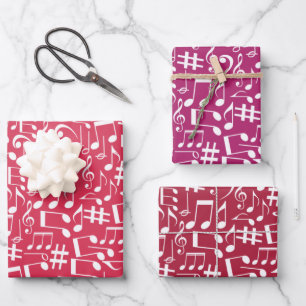 Shades of Burgundy Music Notes Wrapping Paper Sheet