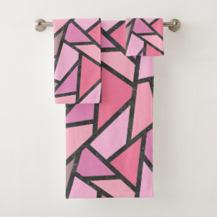 Shades of coral stained glass pattern bath towel set