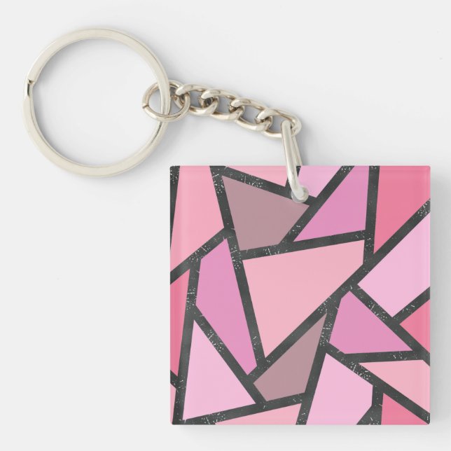 Shades of coral stained glass pattern key ring (Front)