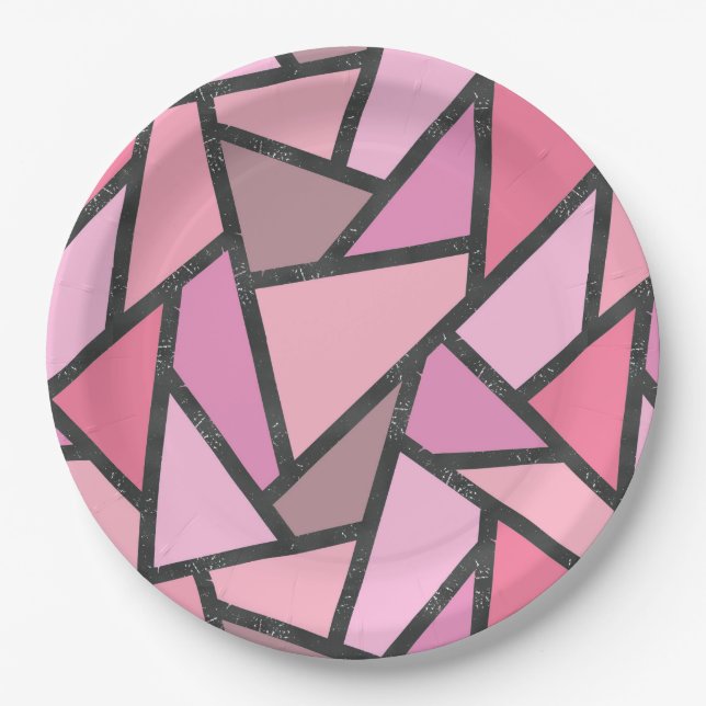 Shades of coral stained glass pattern paper plate (Front)