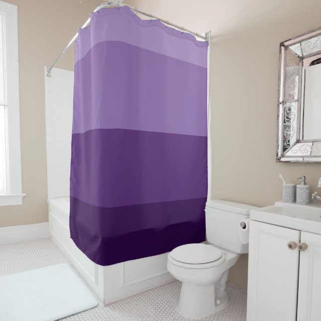 Shades of Dark and Light Purple Stripes Shower Curtain (In Situ)