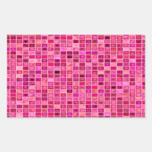 Shades Of Dark Pink 'Watery' Mosaic Tile Pattern Rectangular Sticker