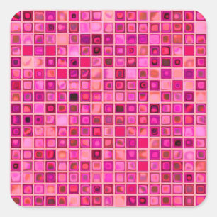 Shades Of Dark Pink 'Watery' Mosaic Tile Pattern Square Sticker