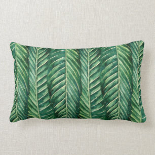 Shades of DarkGreen Botanical Tropical Palm Leaves Lumbar Cushion