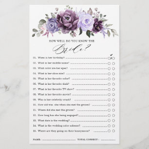 Shades of Dusty Purple Blooms Bridal Shower Game