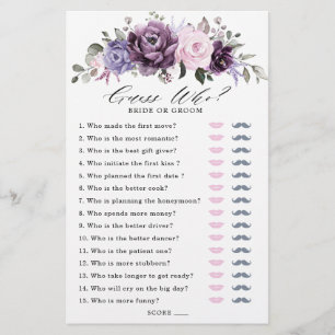 Shades of Dusty Purple Blooms Bridal Shower Game