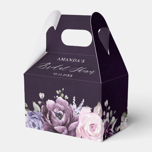 Shades of Dusty Purple Blooms Floral Bridal Shower Favour Box (Back Side)