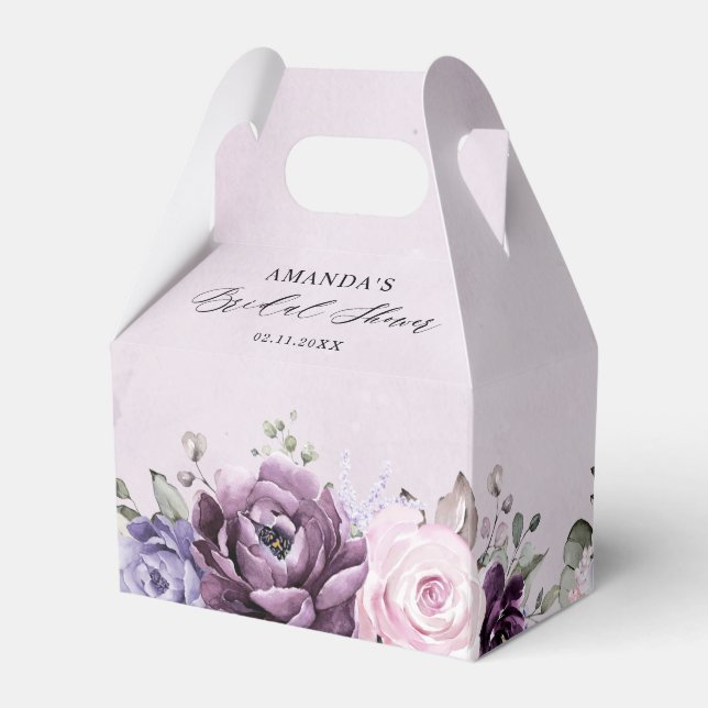 Shades of Dusty Purple Blooms Floral Bridal Shower Favour Box (Back Side)