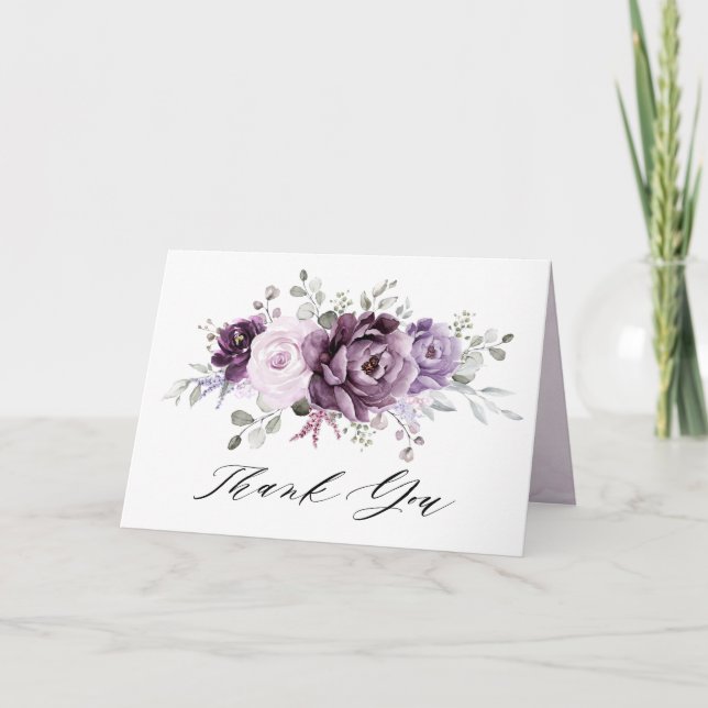 Shades of Dusty Purple Blooms Floral Bridal shower Thank You Card (Front)