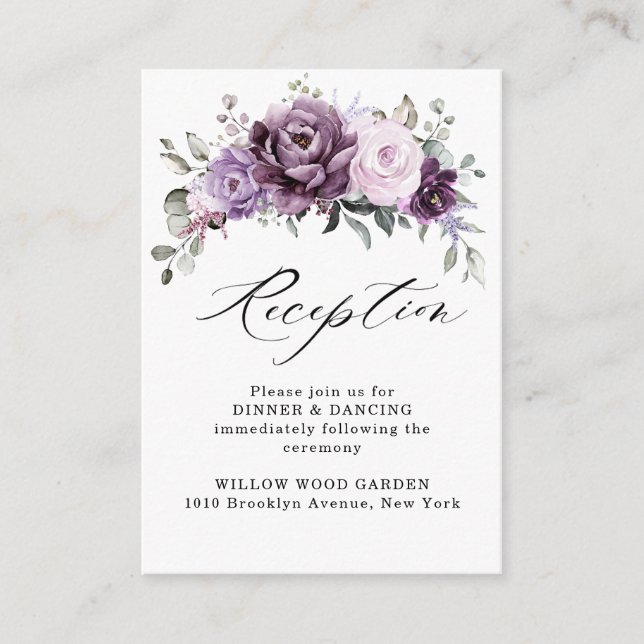 Shades of Dusty Purple Blooms Floral Reception Enclosure Card (Front)