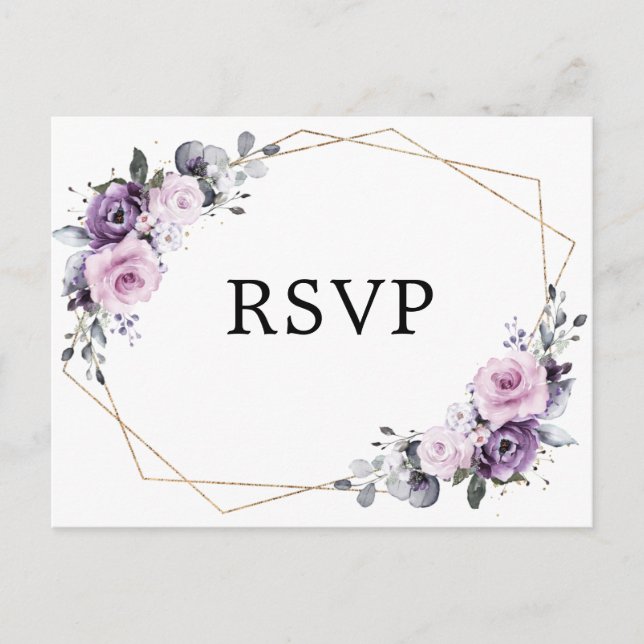 Shades of Dusty Purple Blooms Geometric RSVP Postcard (Front)