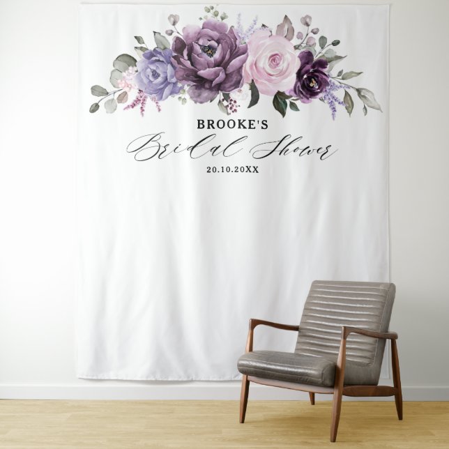 Shades of Dusty Purple Blooms Moody Bridal Shower  Tapestry (In Situ)