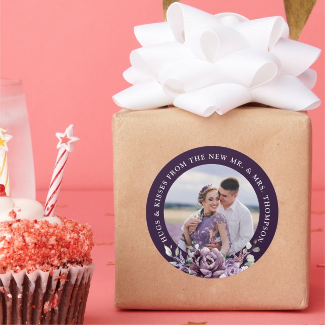 Shades of Dusty Purple Blooms Moody Floral Wedding Classic Round Sticker (Party)