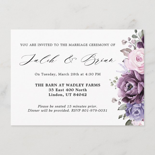 Shades of Dusty Purple Blooms Moody Floral Wedding Enclosure Card (Front)