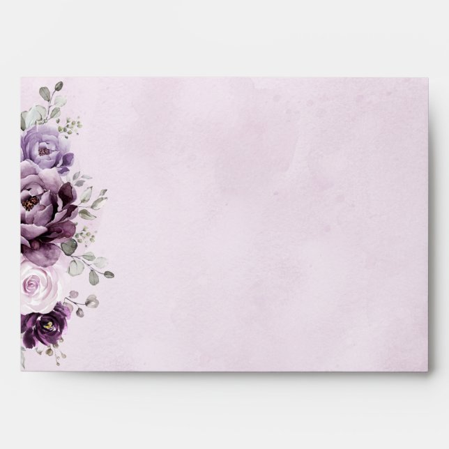 Shades of Dusty Purple Blooms Moody Floral Wedding Envelope (Front)