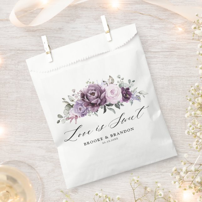 Shades of Dusty Purple Blooms Moody Floral Wedding Favour Bags (Clipped)
