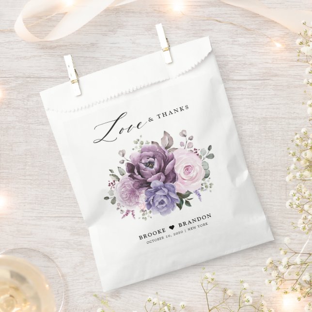 Shades of Dusty Purple Blooms Moody Floral Wedding Favour Bags (Clipped)