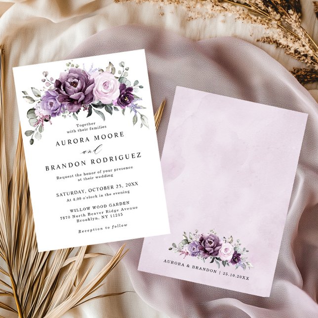Shades of Dusty Purple Blooms Moody Floral Wedding Invitation (Creator Uploaded)