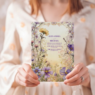 Shades of Dusty Purple Blooms Moody Floral Wedding Invitation