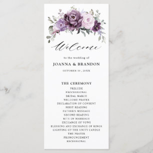 Shades of Dusty Purple Blooms Moody Floral Wedding Programme