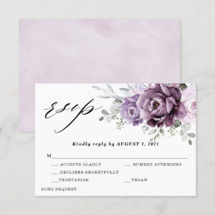 Shades of Dusty Purple Blooms Moody Floral Wedding RSVP Card
